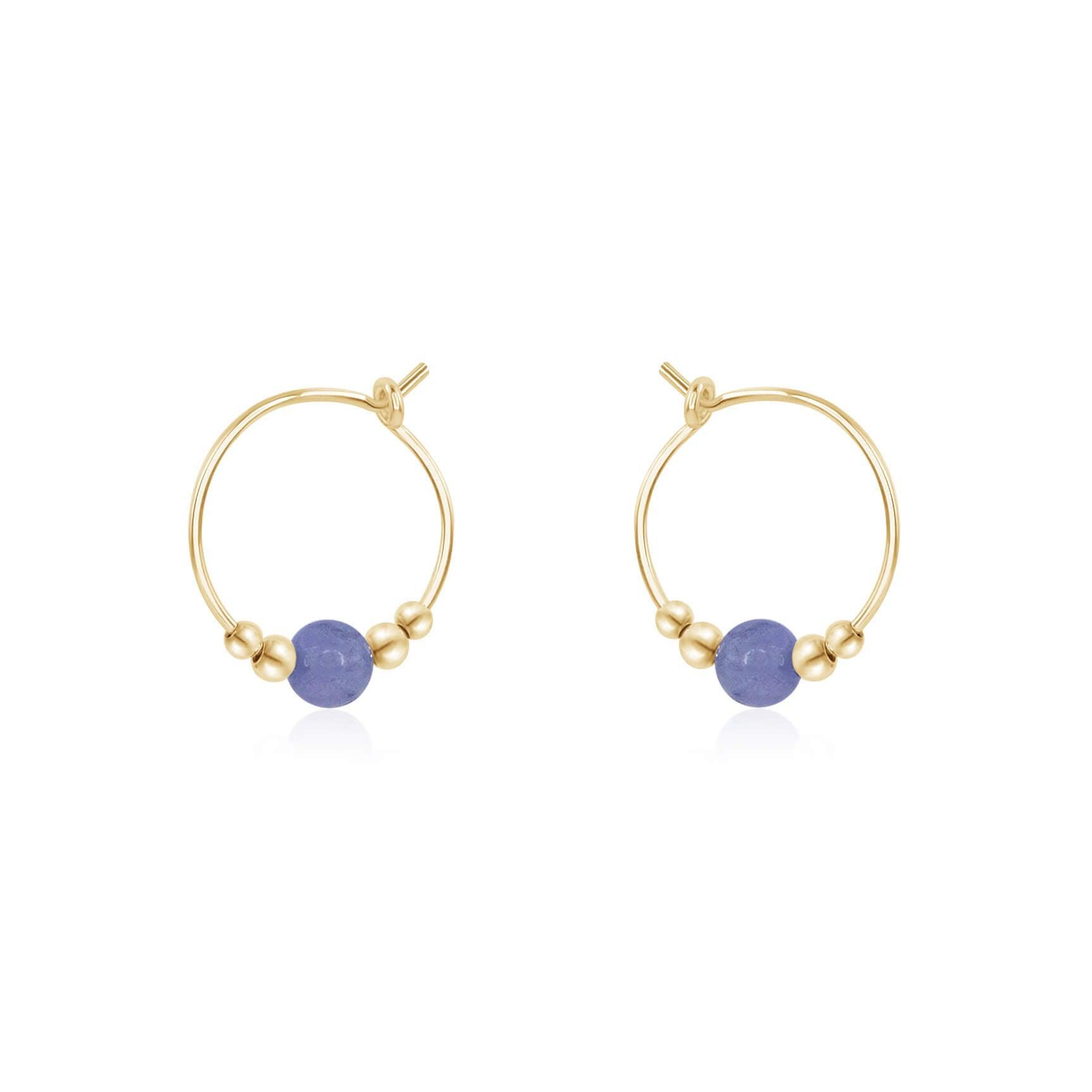 Tiny Tanzanite Gemstone Bead Hoop Earrings - Tiny Tanzanite Gemstone Bead Hoop Earrings - 14k Gold Fill - Luna Tide Handmade Crystal Jewellery