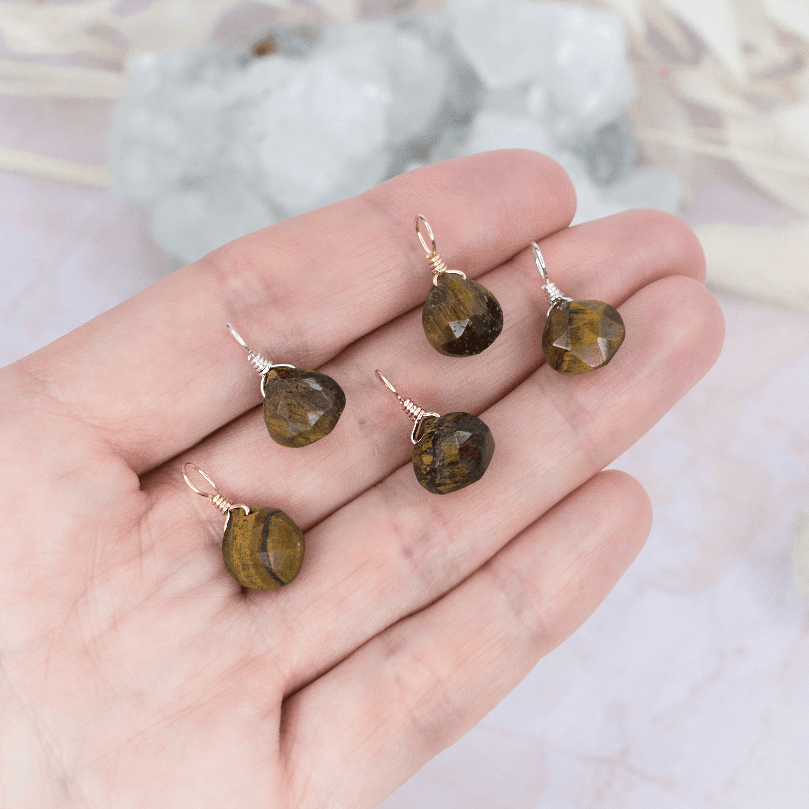 Tiny Tiger's Eye Teardrop Gemstone Pendant - Tiny Tiger's Eye Teardrop Gemstone Pendant - 14k Gold Fill - Luna Tide Handmade Crystal Jewellery