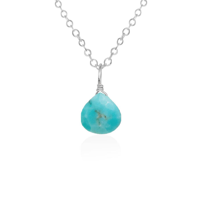 Tiny Turquoise Teardrop Crystal Necklace - Tiny Turquoise Teardrop Crystal Necklace - Sterling Silver / Cable - Luna Tide Handmade Crystal Jewellery