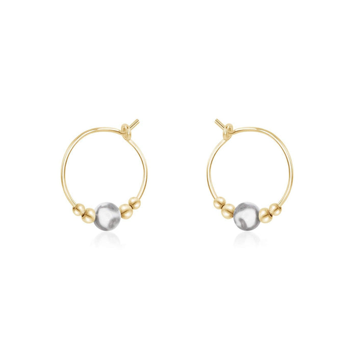 Tiny White Howlite Bead Hoop Earrings - Tiny White Howlite Bead Hoop Earrings - 14k Gold Fill - Luna Tide Handmade Crystal Jewellery