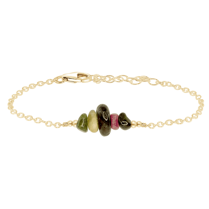 Tourmaline Chip Bead Bar Bracelet - Tourmaline Chip Bead Bar Bracelet - 14k Gold Fill - Luna Tide Handmade Crystal Jewellery