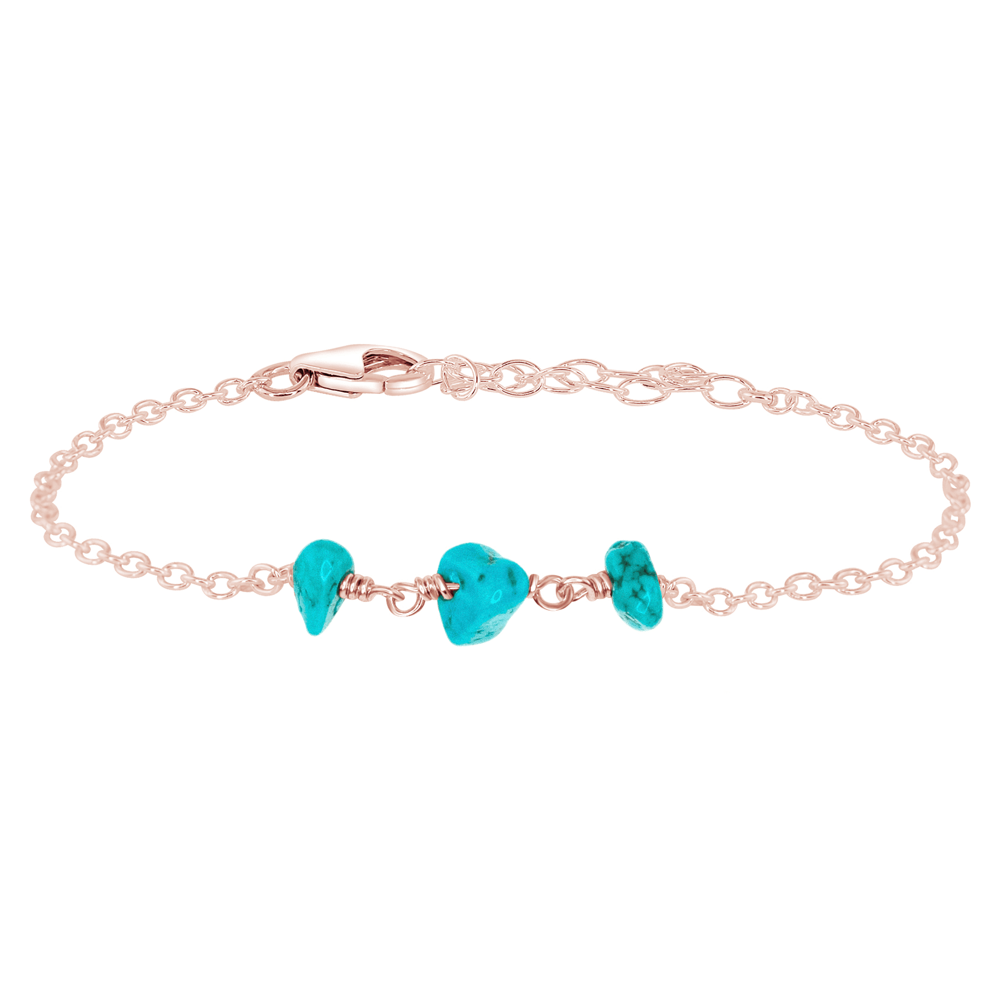 Turquoise Beaded Chain Bracelet - Turquoise Beaded Chain Bracelet - 14k Rose Gold Fill - Luna Tide Handmade Crystal Jewellery