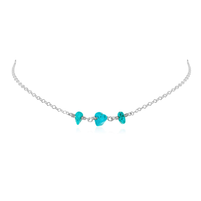 Turquoise Beaded Chain Choker Necklace - Turquoise Beaded Chain Choker Necklace - Sterling Silver - Luna Tide Handmade Crystal Jewellery
