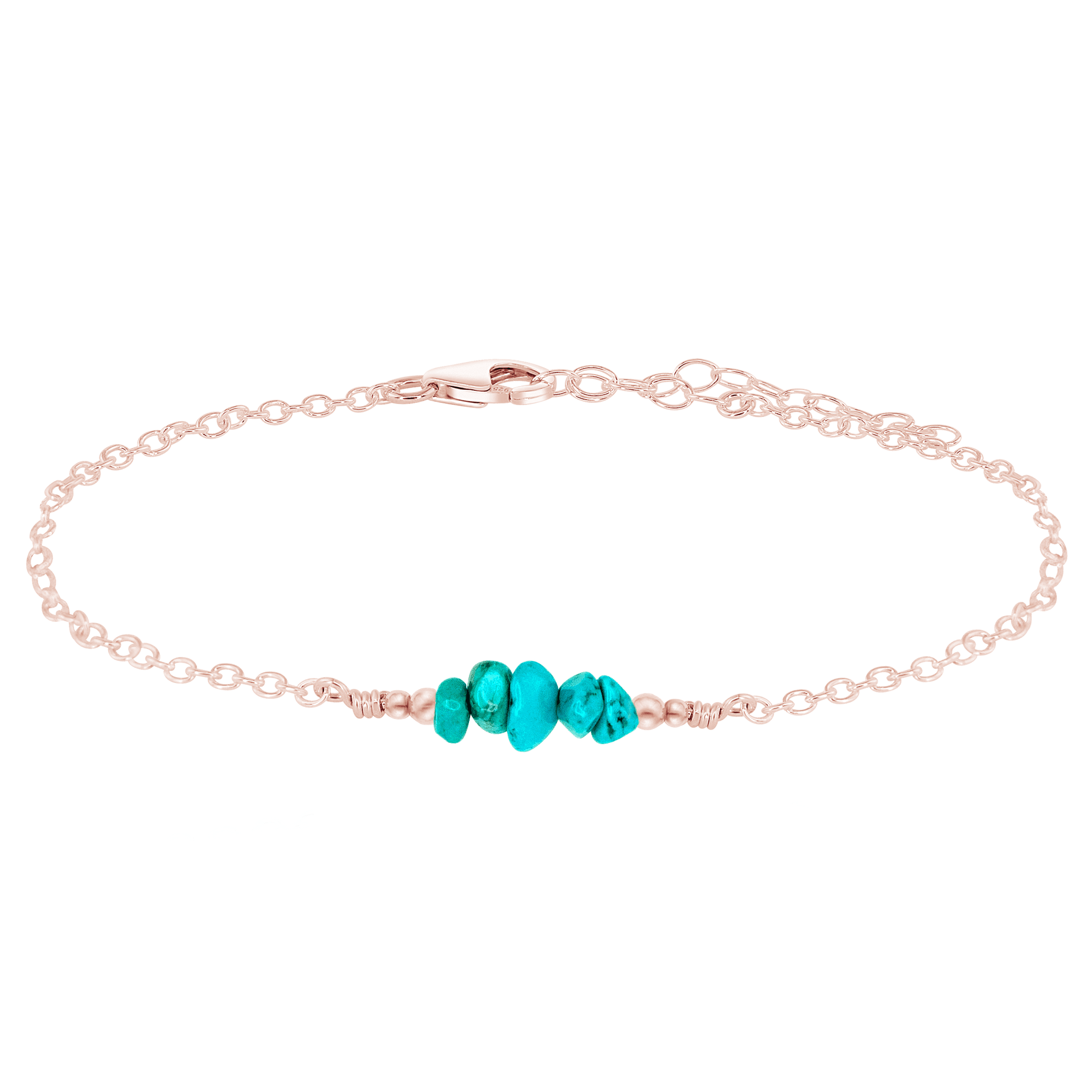 Turquoise Chip Bead Bar Anklet - Turquoise Chip Bead Bar Anklet - 14k Rose Gold Fill - Luna Tide Handmade Crystal Jewellery