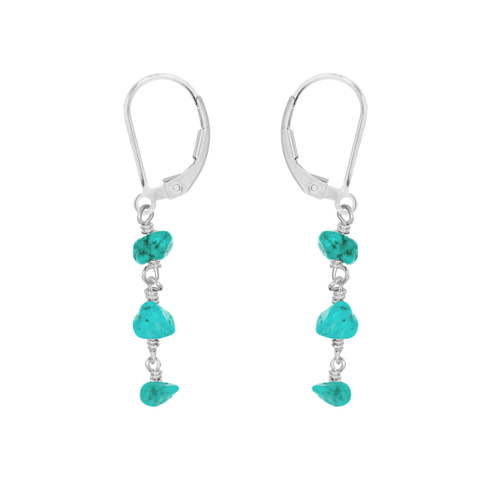 Turquoise Crystal Beaded Chain Dangle Leverback Earrings - Turquoise Crystal Beaded Chain Dangle Leverback Earrings - Sterling Silver - Luna Tide Handmade Crystal Jewellery
