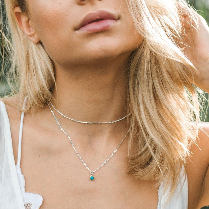 Turquoise Gemstone Chain Layered Choker Necklace - Turquoise Gemstone Chain Layered Choker Necklace - Sterling Silver - Luna Tide Handmade Crystal Jewellery