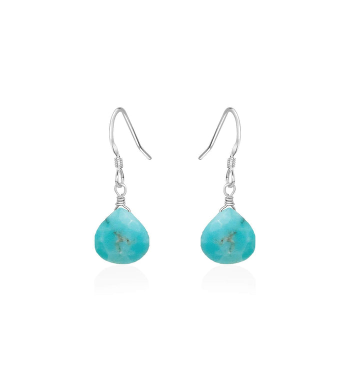 Turquoise Gemstone Teardrop Dangle Earrings - Turquoise Gemstone Teardrop Dangle Earrings - Sterling Silver - Luna Tide Handmade Crystal Jewellery