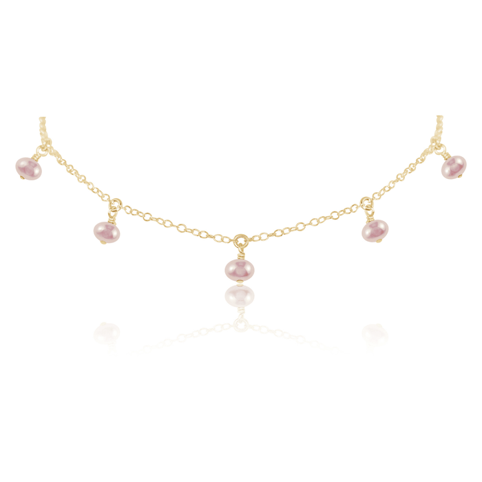 White Freshwater Pearl Bead Drop Choker - White Freshwater Pearl Bead Drop Choker - 14k Gold Fill - Luna Tide Handmade Crystal Jewellery