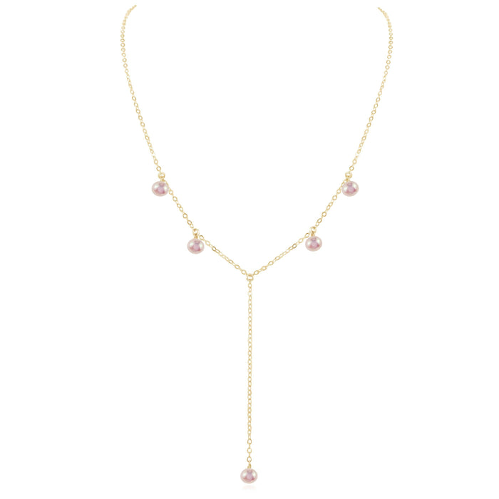 White Freshwater Pearl Boho Lariat Necklace - White Freshwater Pearl Boho Lariat Necklace - 14k Gold Fill - Luna Tide Handmade Crystal Jewellery