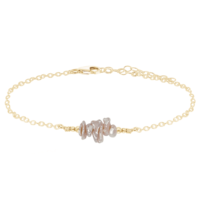 White Freshwater Pearl Chip Bead Bar Anklet - White Freshwater Pearl Chip Bead Bar Anklet - 14k Gold Fill - Luna Tide Handmade Crystal Jewellery