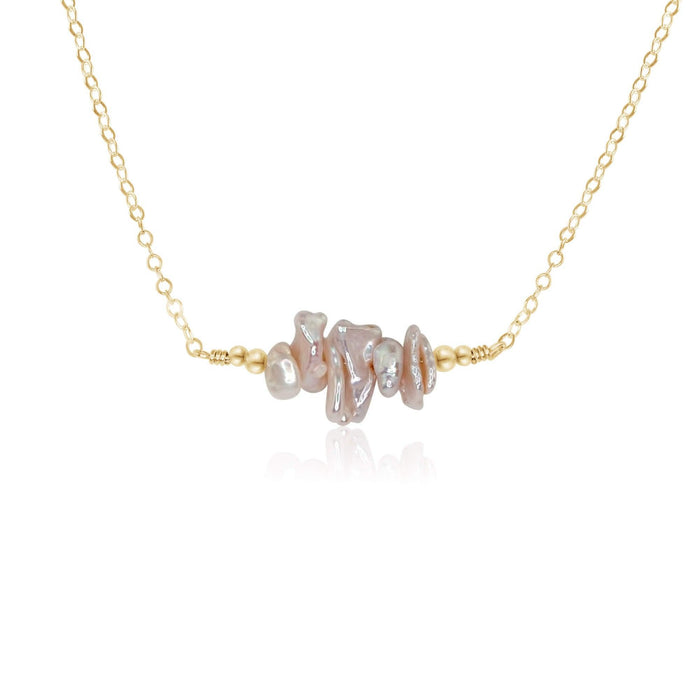 White Freshwater Pearl Chip Bead Bar Necklace - White Freshwater Pearl Chip Bead Bar Necklace - 14k Gold Fill - Luna Tide Handmade Crystal Jewellery