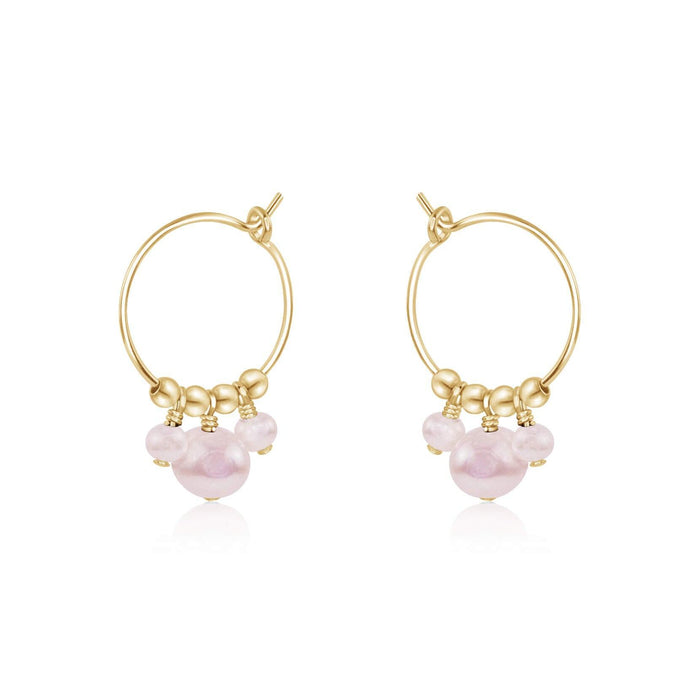 White Freshwater Pearl Gemstone Bead Drop Hoop Earrings - White Freshwater Pearl Gemstone Bead Drop Hoop Earrings - 14k Gold Fill - Luna Tide Handmade Crystal Jewellery