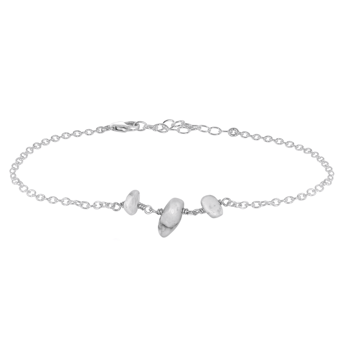 White Howlite Beaded Chain Anklet - White Howlite Beaded Chain Anklet - Sterling Silver - Luna Tide Handmade Crystal Jewellery