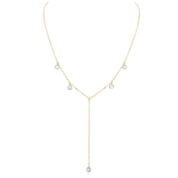 White Howlite Boho Lariat Necklace - White Howlite Boho Lariat Necklace - 14k Gold Fill - Luna Tide Handmade Crystal Jewellery