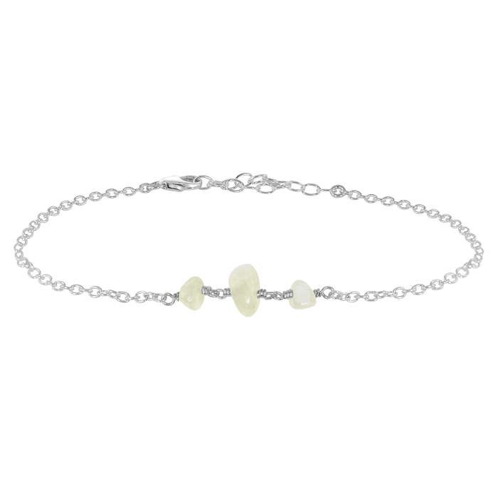 White Moonstone Beaded Chain Anklet - White Moonstone Beaded Chain Anklet - Sterling Silver - Luna Tide Handmade Crystal Jewellery