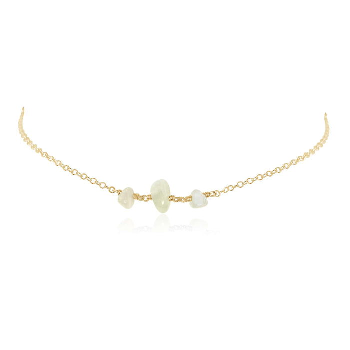 White Moonstone Beaded Chain Choker Necklace - White Moonstone Beaded Chain Choker Necklace - 14k Gold Fill - Luna Tide Handmade Crystal Jewellery