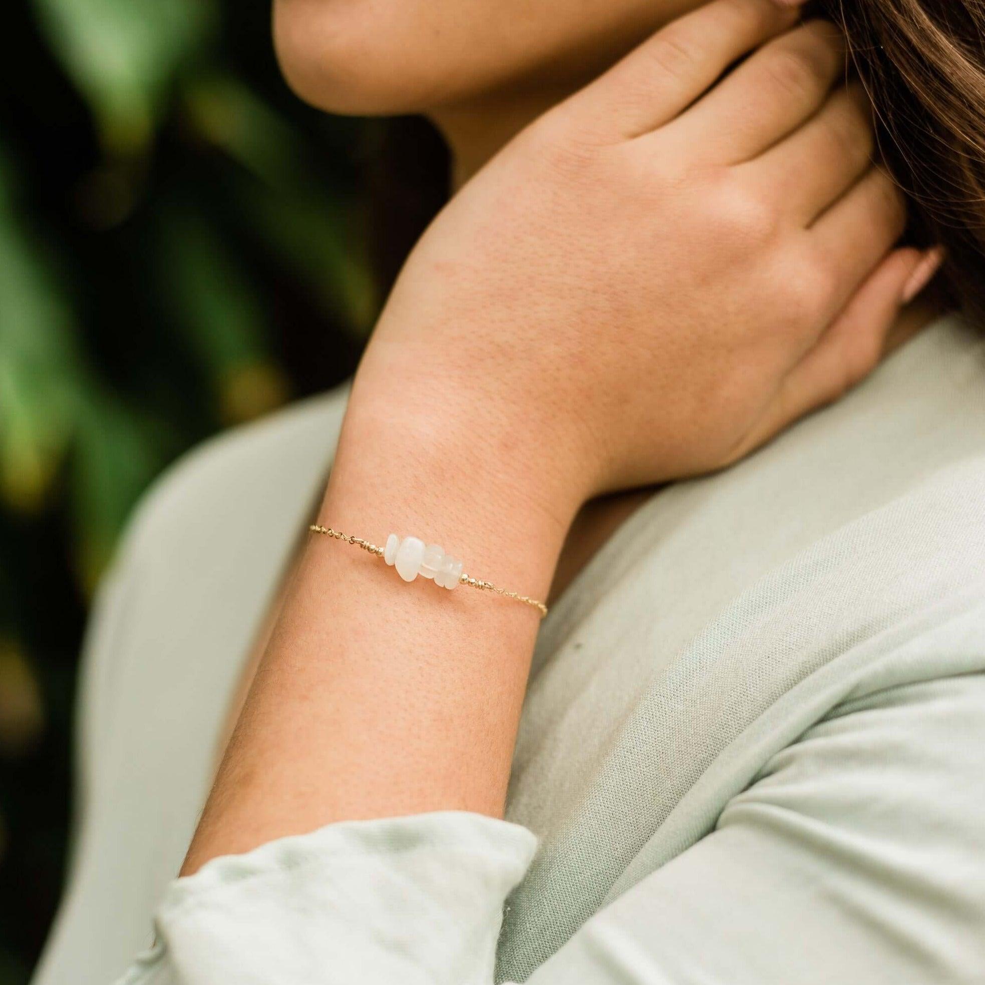 White moonstone Chip Bead Bar Bracelet - White moonstone Chip Bead Bar Bracelet - 14k Gold Fill - Luna Tide Handmade Crystal Jewellery