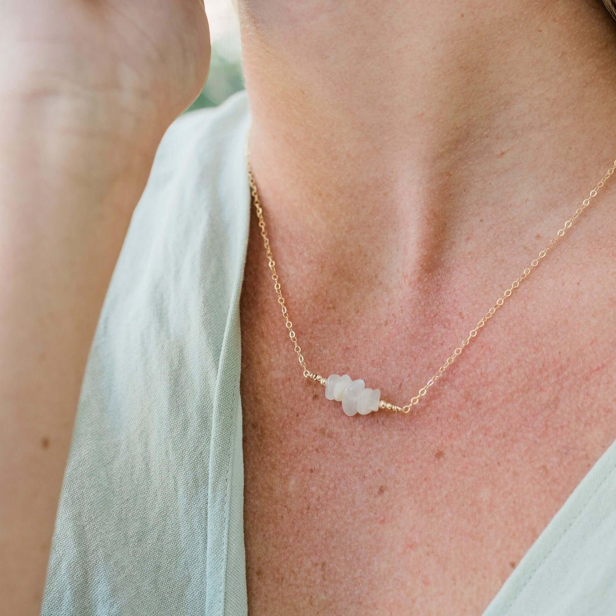 White Moonstone Chip Bead Bar Necklace - White Moonstone Chip Bead Bar Necklace - 14k Gold Fill - Luna Tide Handmade Crystal Jewellery