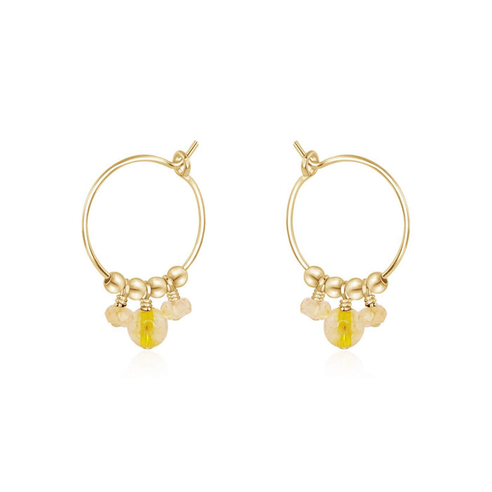 Yellow Citrine Gemstone Bead Drop Hoop Earrings - Yellow Citrine Gemstone Bead Drop Hoop Earrings - 14k Gold Fill - Luna Tide Handmade Crystal Jewellery