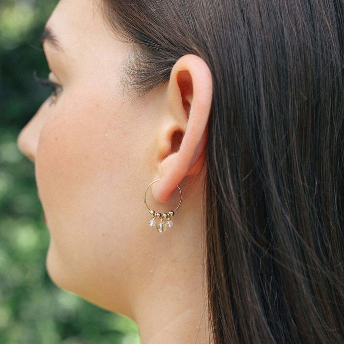 Yellow Citrine Gemstone Bead Drop Hoop Earrings - Yellow Citrine Gemstone Bead Drop Hoop Earrings - 14k Gold Fill - Luna Tide Handmade Crystal Jewellery