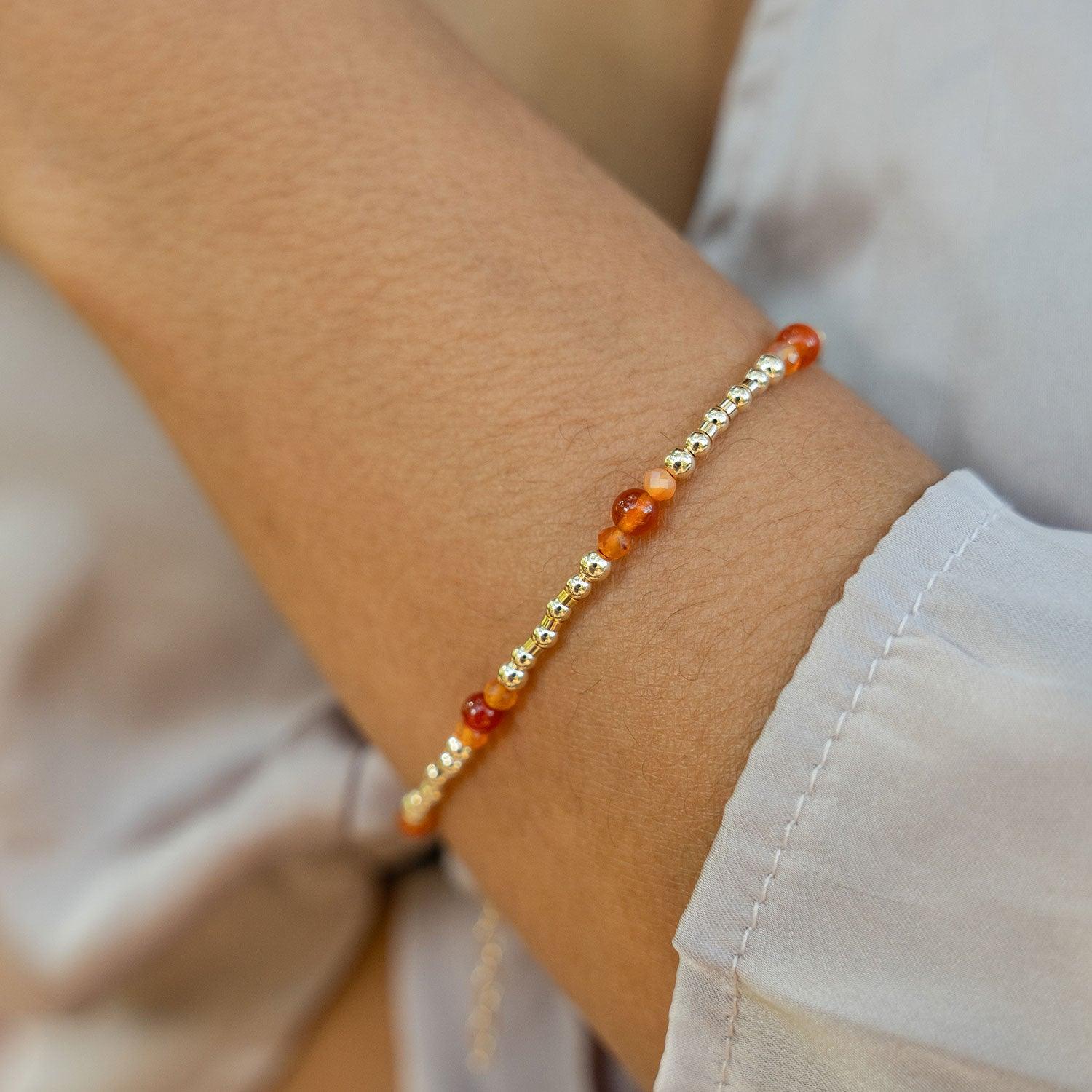 Fashion Carnelian Gemstone MultiBeaded Brown Glass Cuff Bracelet