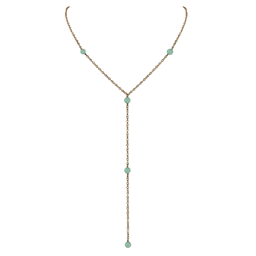 Bronze Amazonite Dainty Crystal Lariat Necklace