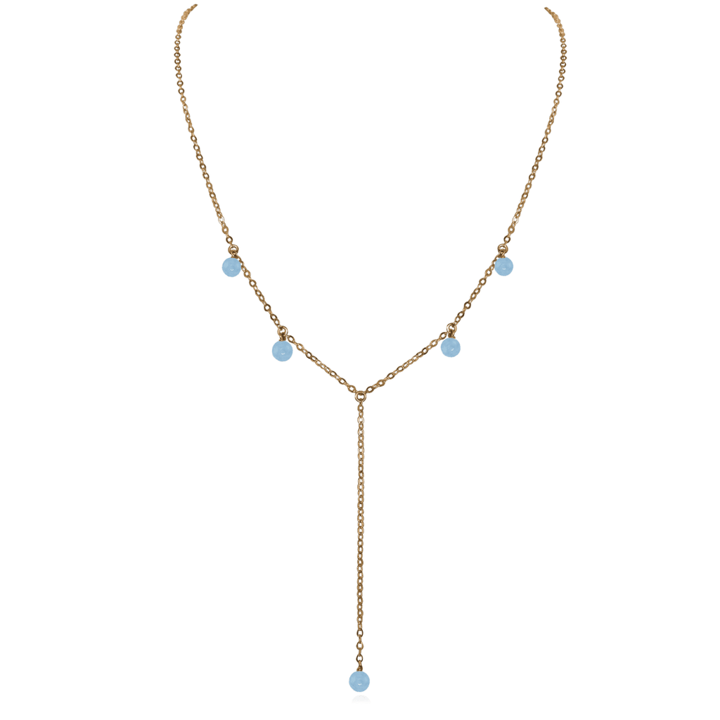 Bronze Aquamarine Gemstone Bead Drop Lariat Y Necklace