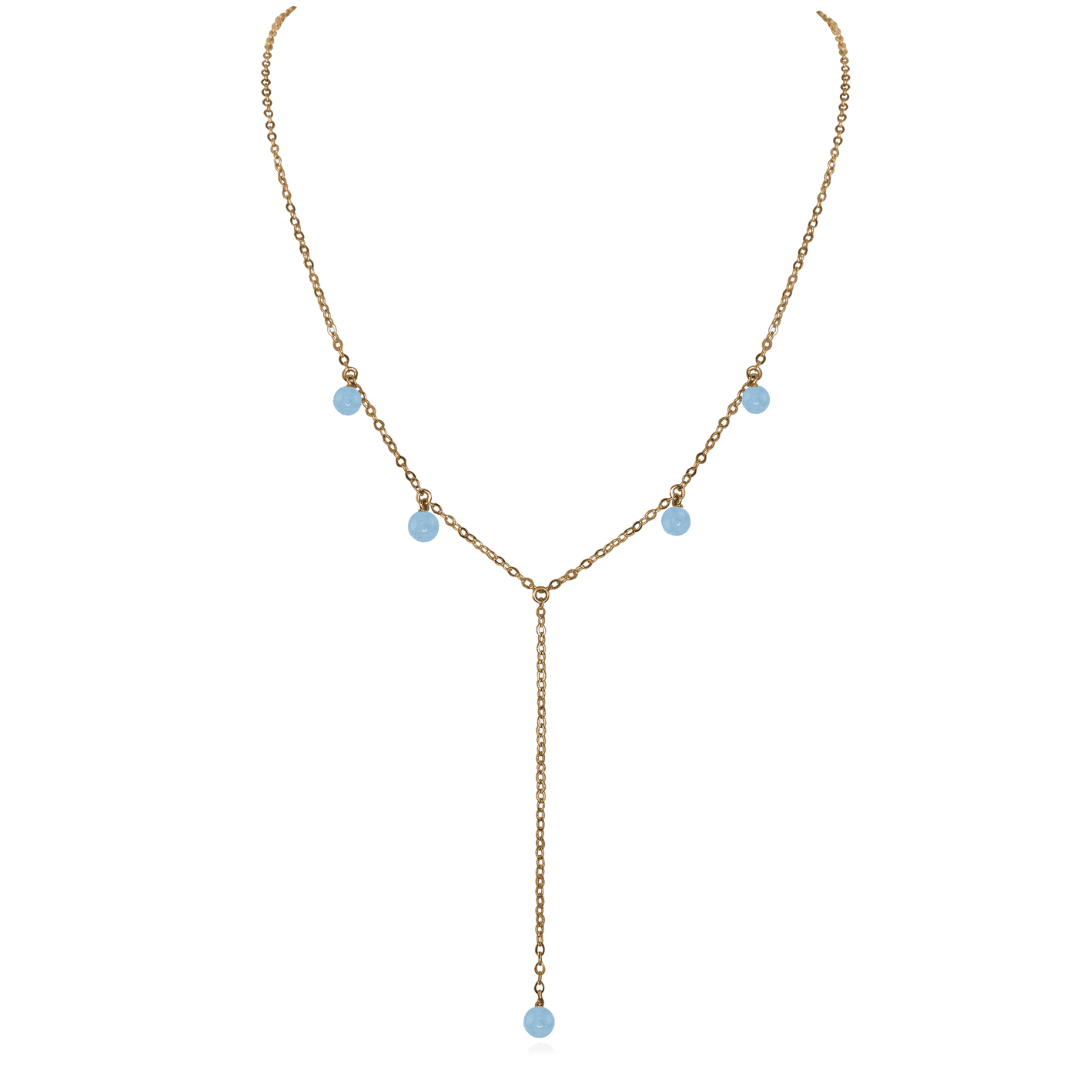 Bronze Aquamarine Gemstone Bead Drop Lariat Y Necklace