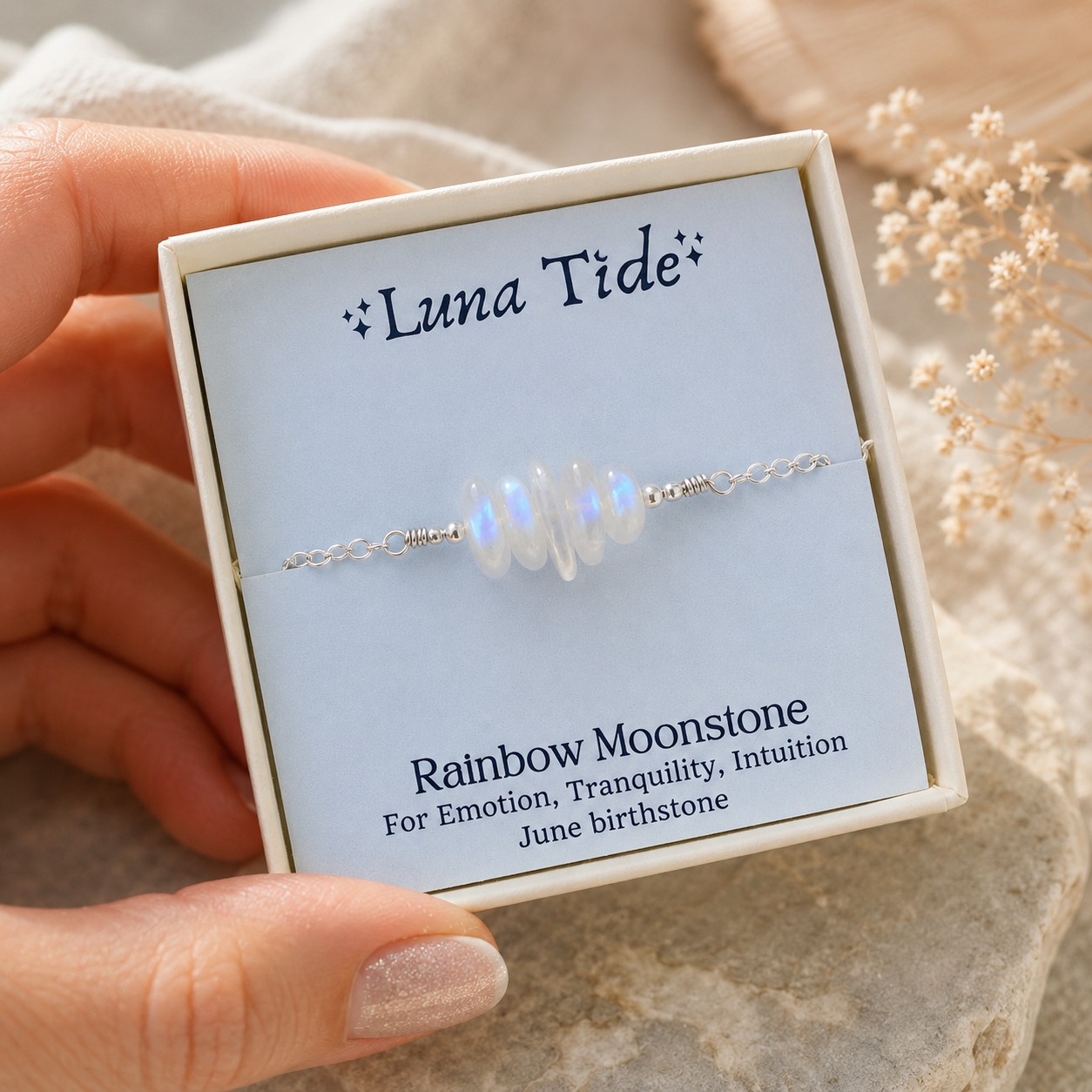 Rainbow moonstone Chip Bead Bar Anklet