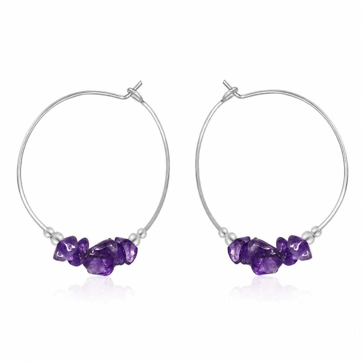 Amethyst Crystal Chip Large Hoop Earrings