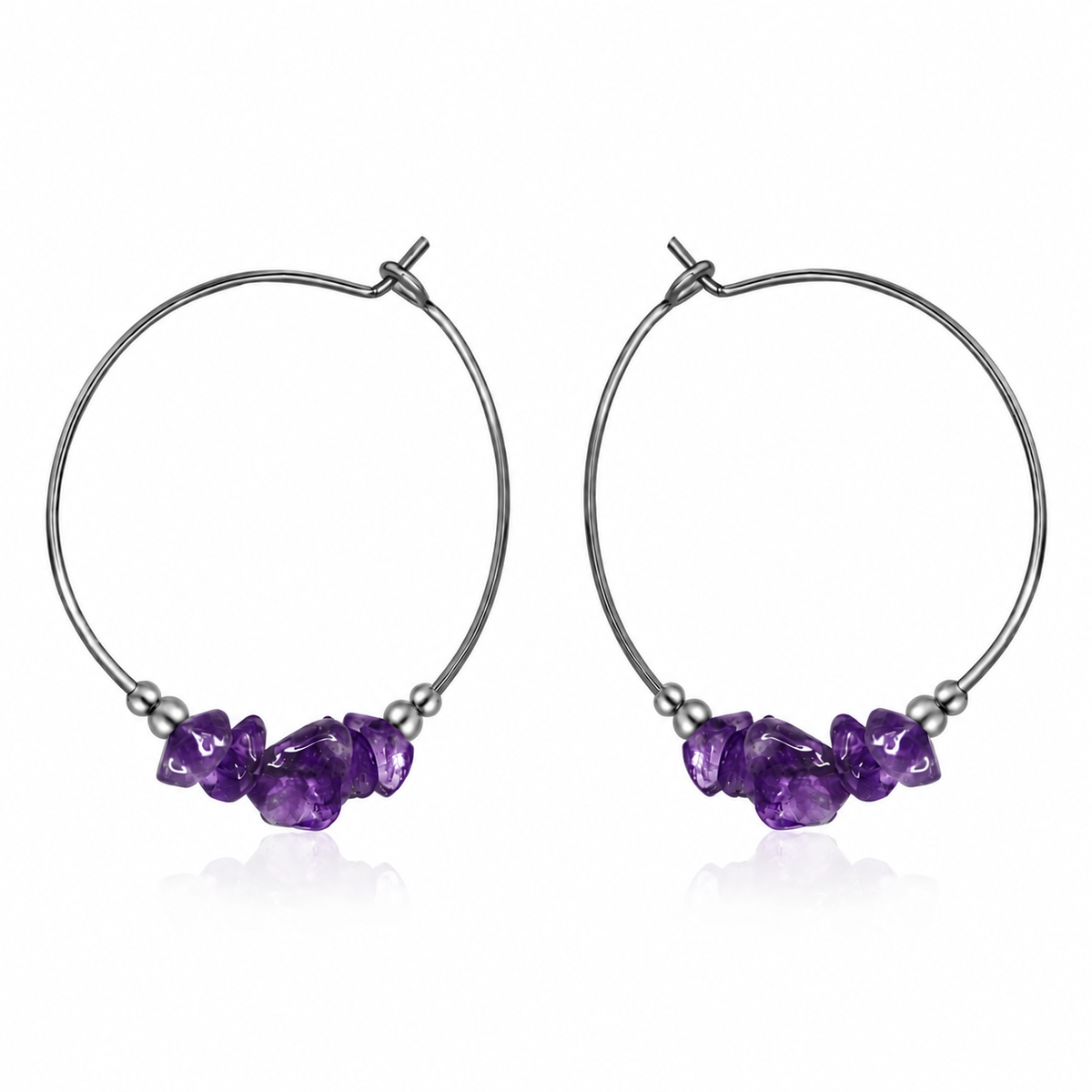 Amethyst Crystal Chip Large Hoop Earrings
