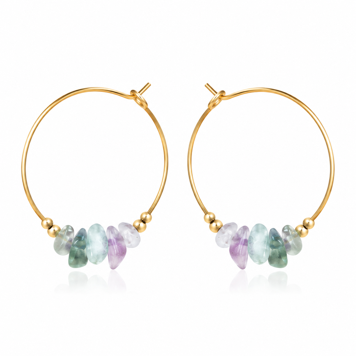 Fluorite Crystal Chip Large Hoop Earrings