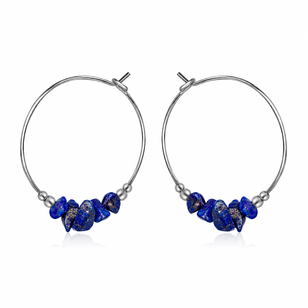 Lapis Lazuli Crystal Chip Large Hoop Earrings