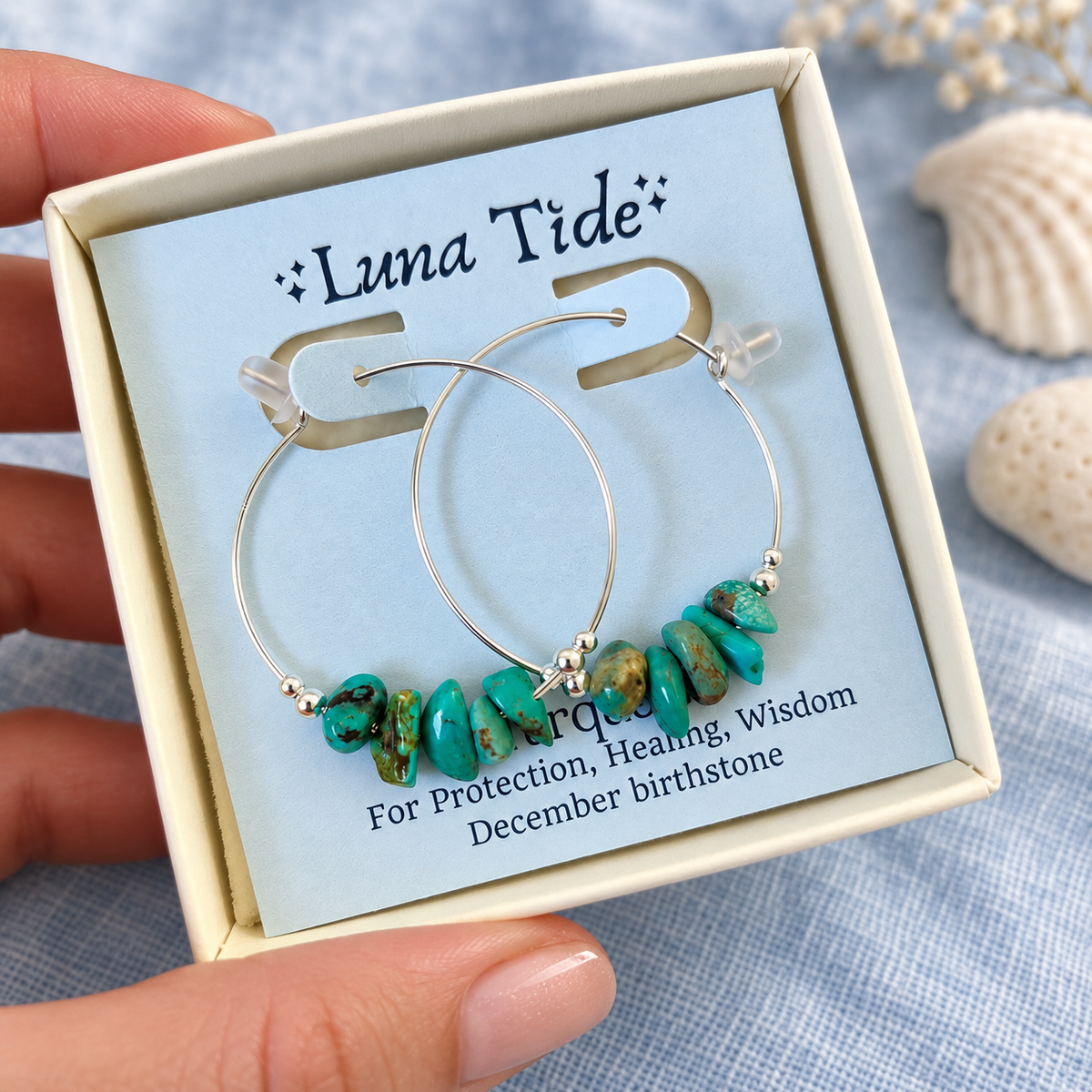 Turquoise Crystal Chip Large Hoop Earrings
