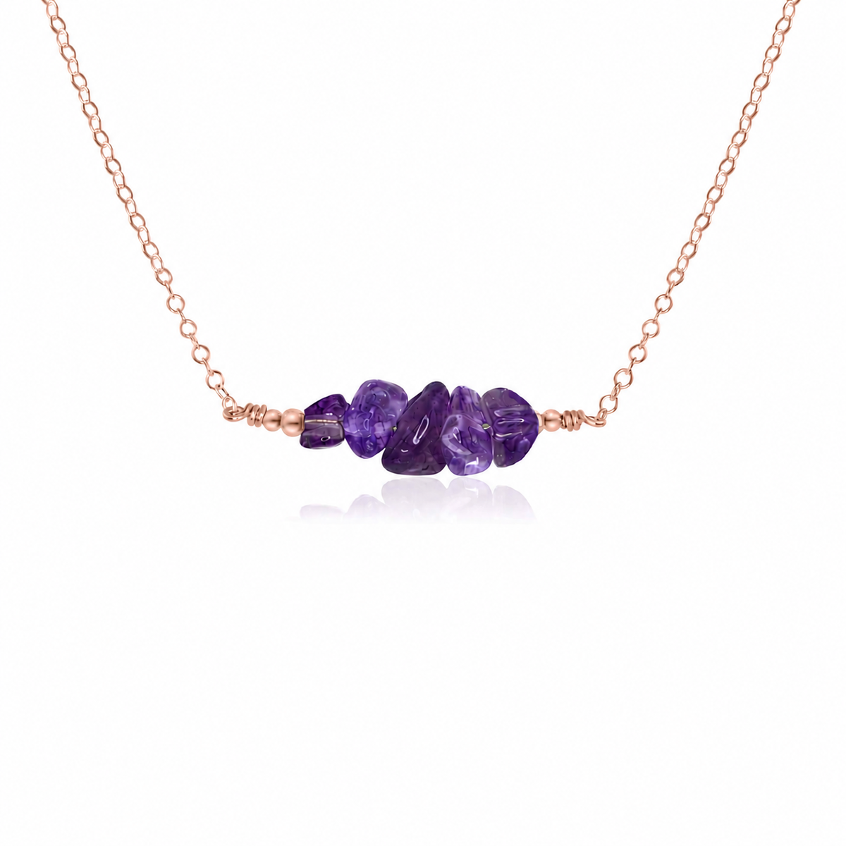 Amethyst Crystal Chip Bead Bar Necklace