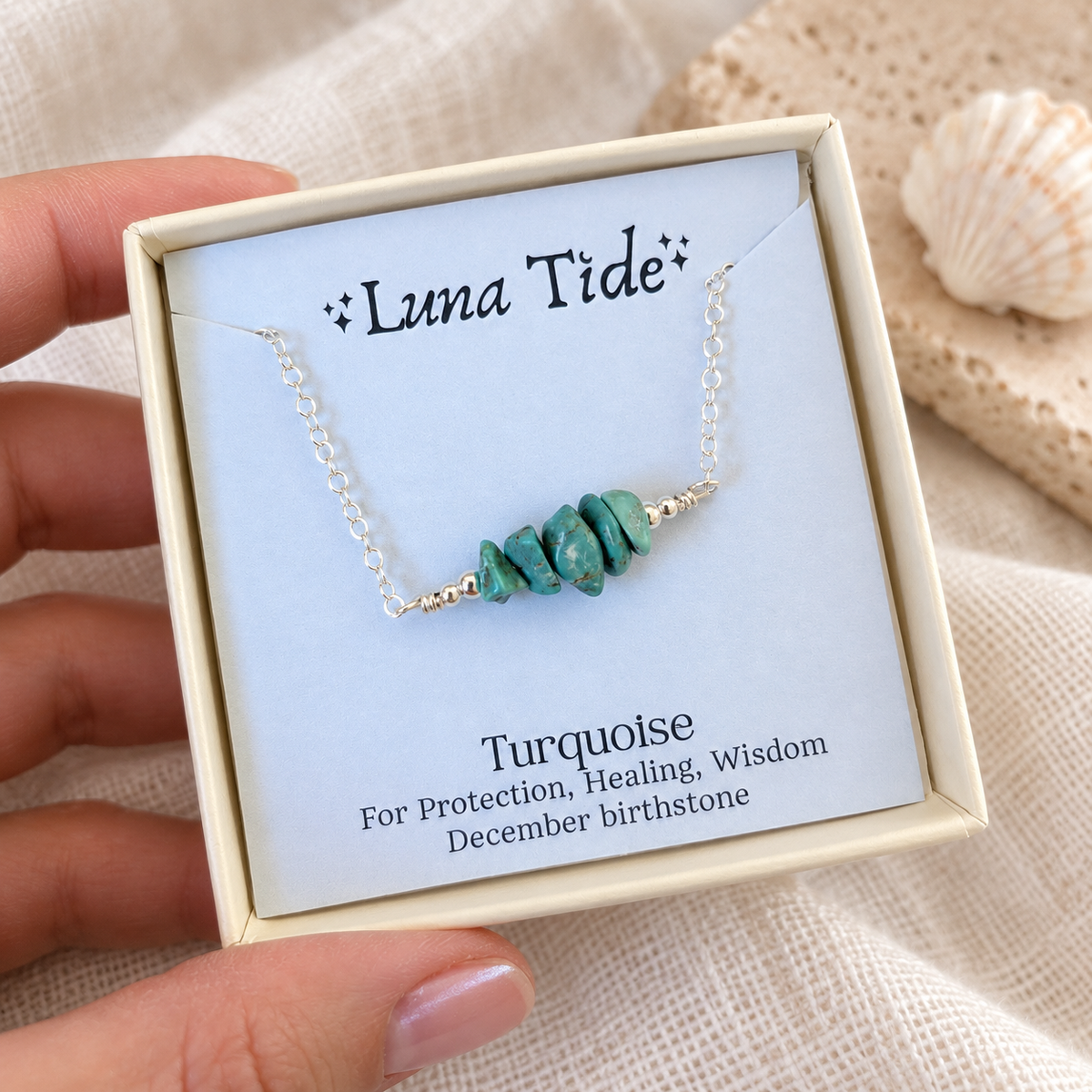 Turquoise Crystal Chip Bead Bar Necklace