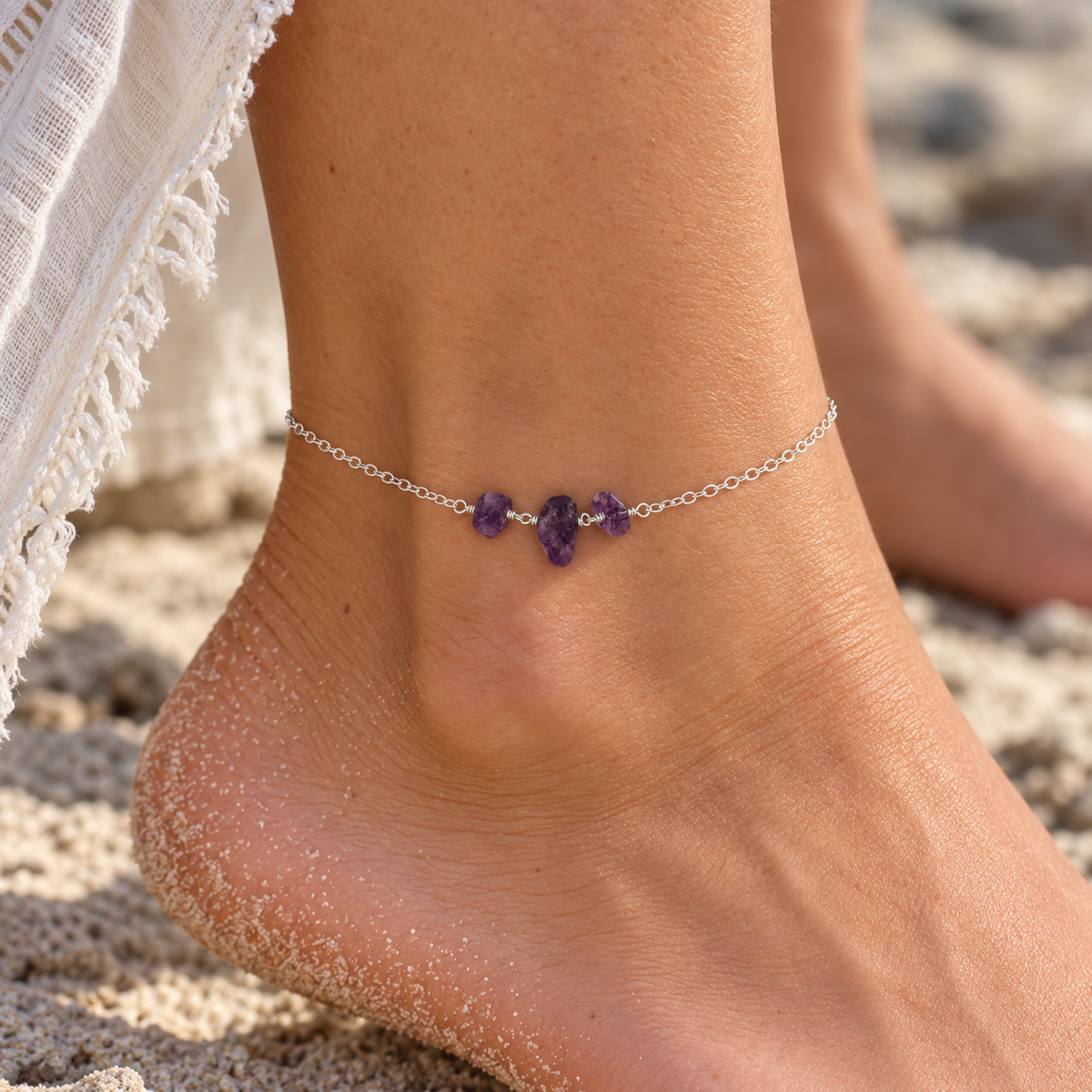 Amethyst Crystal Beaded Chain Anklet