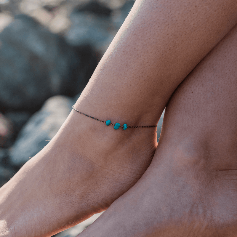 Bronze Turquoise Gemstone Beaded Chain Anklet