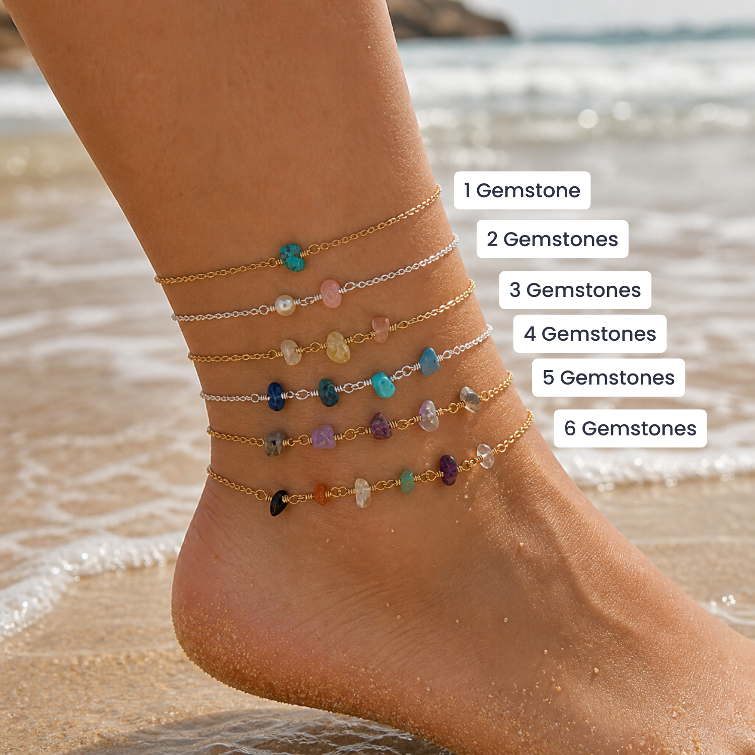 Custom Gemstone Beaded Chain Anklet