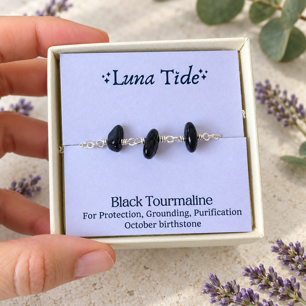 Black Tourmaline Crystal Beaded Chain Bracelet