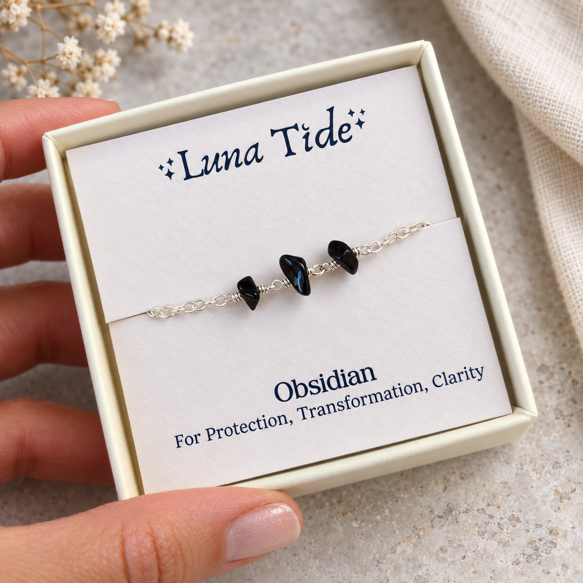 Obsidian Crystal Beaded Chain Bracelet
