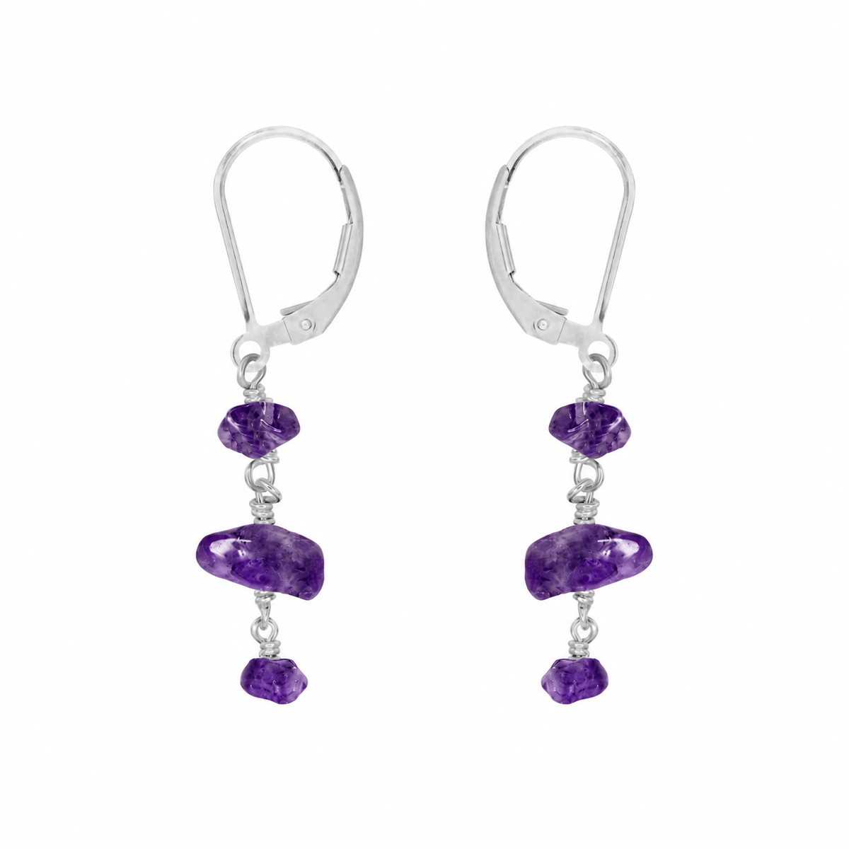 Amethyst Crystal Beaded Chain Dangle Leverback Earrings