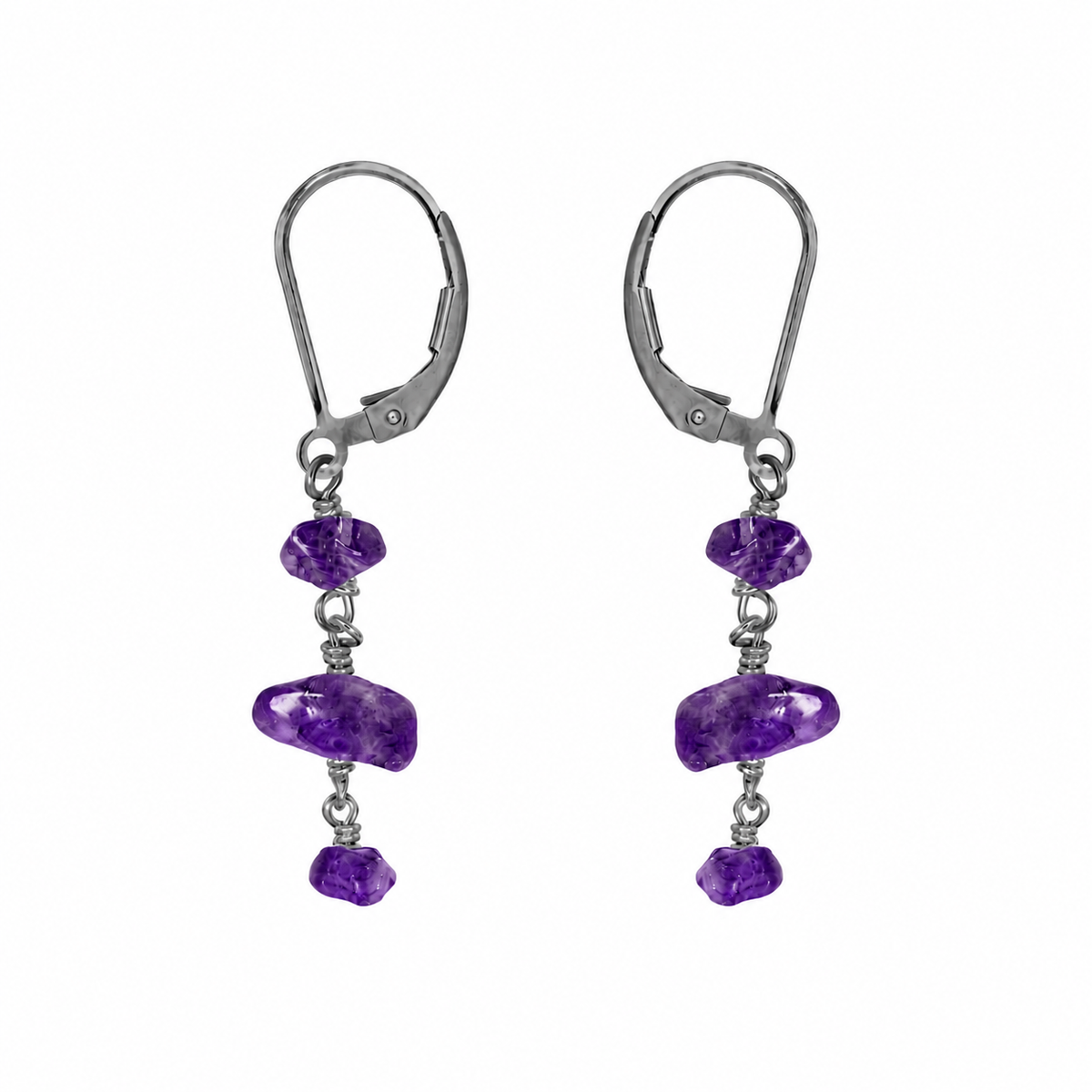 Amethyst Crystal Beaded Chain Dangle Leverback Earrings