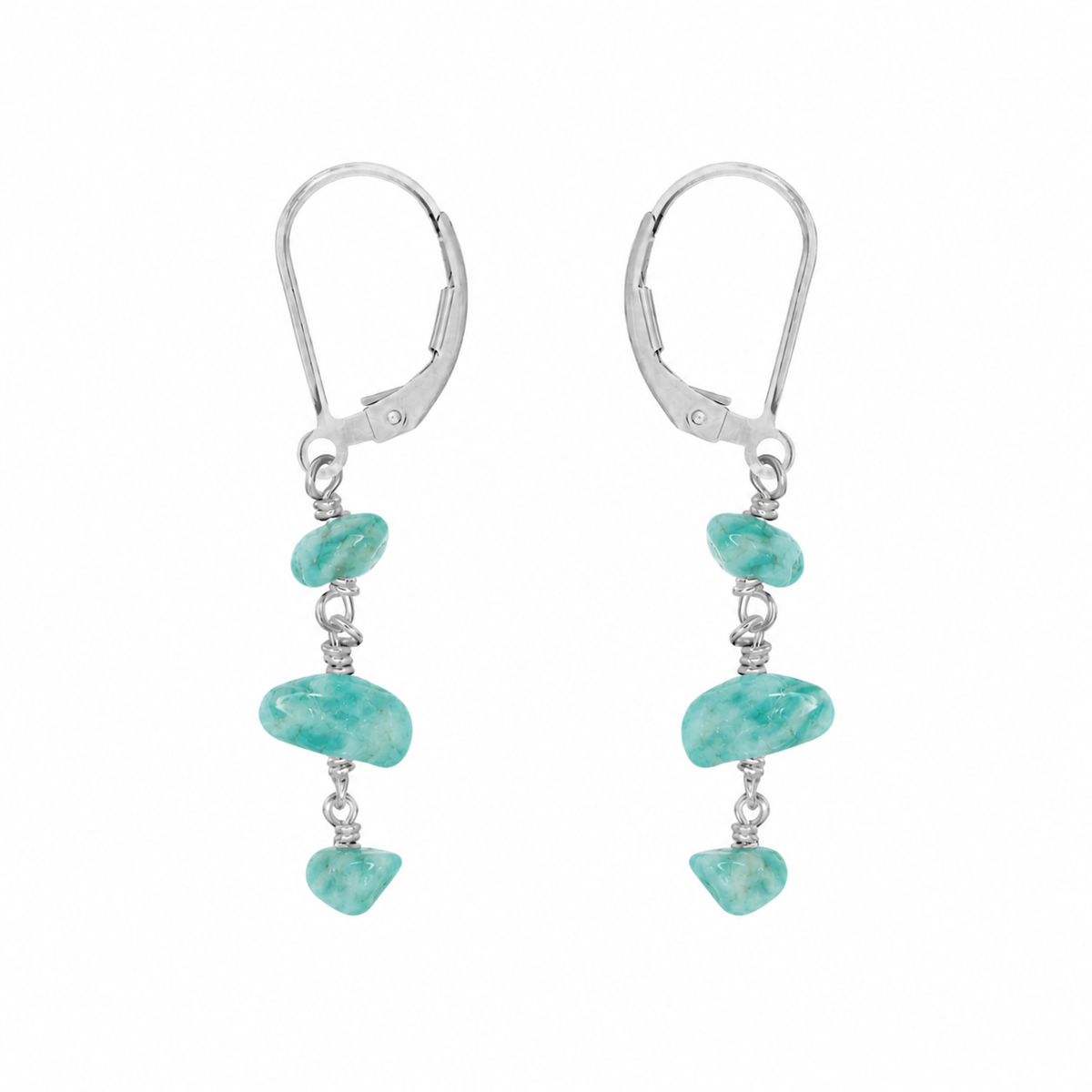 Amazonite Crystal Beaded Chain Dangle Leverback Earrings