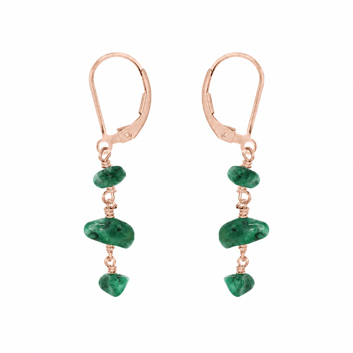 Emerald Crystal Beaded Chain Dangle Leverback Earrings