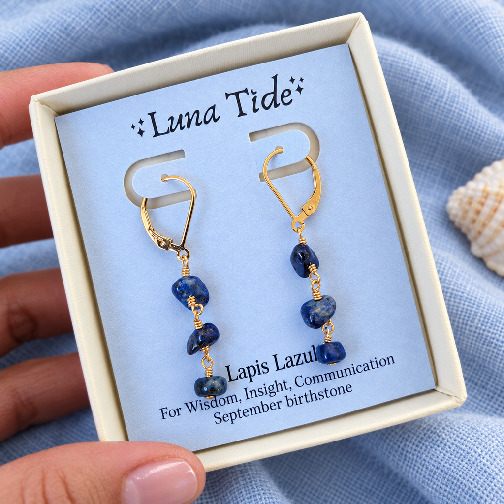 Lapis Lazuli Crystal Beaded Chain Dangle Leverback Earrings