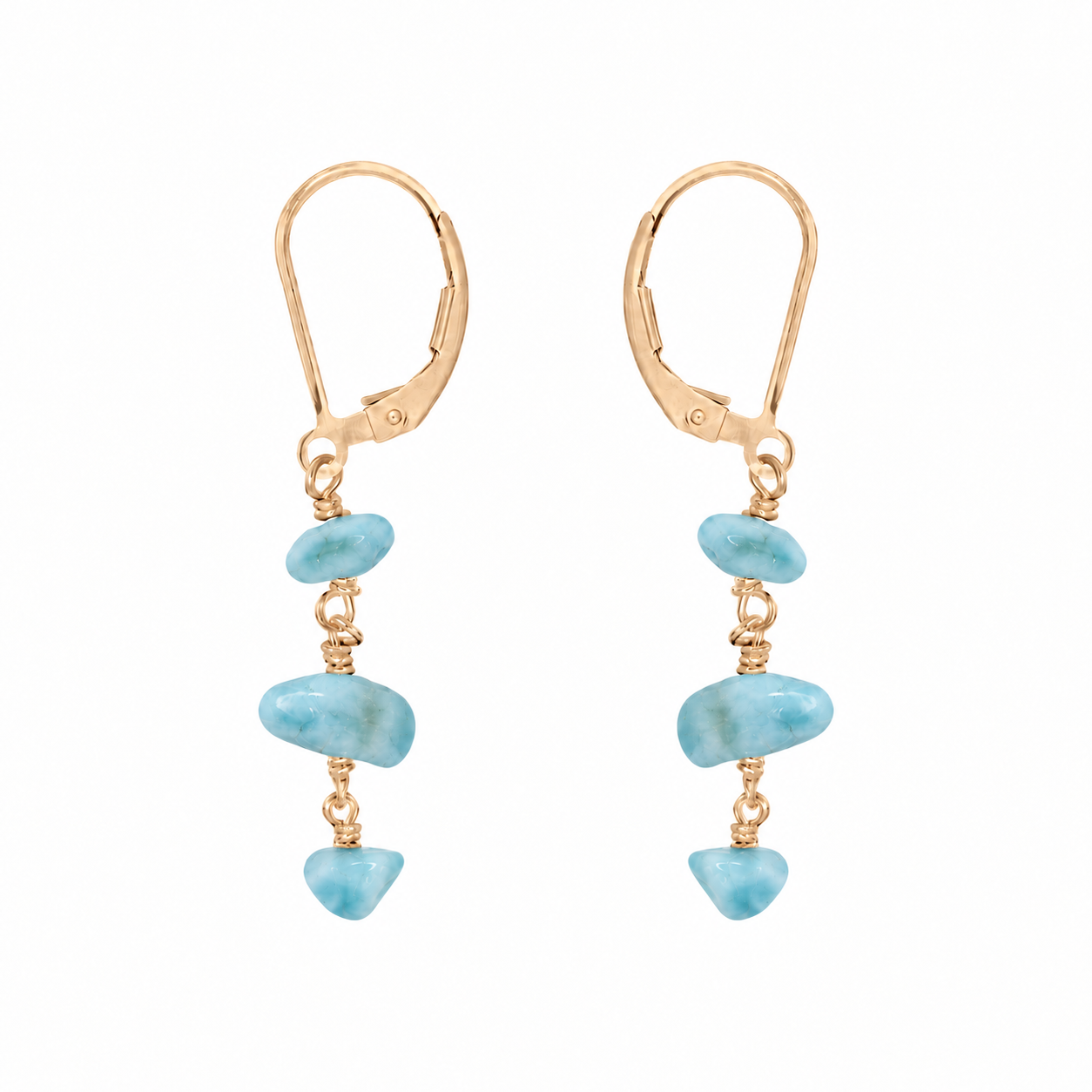 Larimar Crystal Beaded Chain Dangle Leverback Earrings