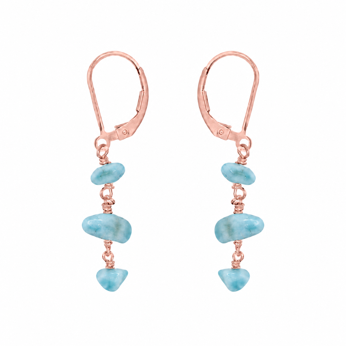 Larimar Crystal Beaded Chain Dangle Leverback Earrings