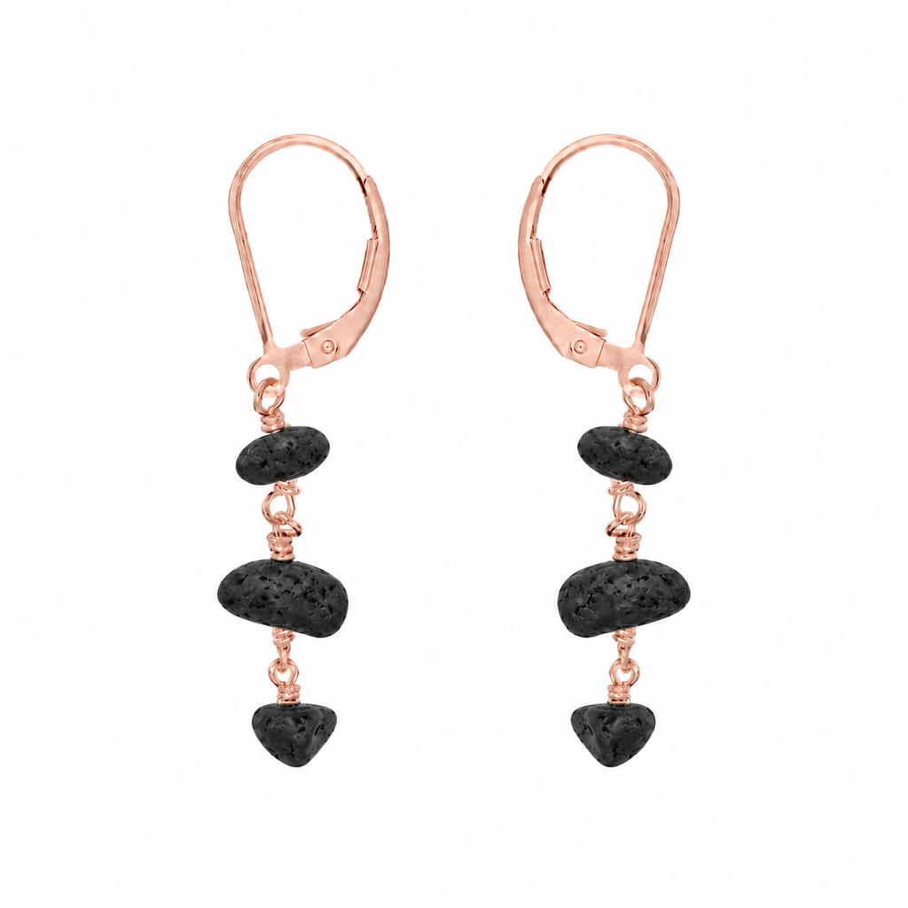 Lava Stone Beaded Chain Dangle Leverback Earrings