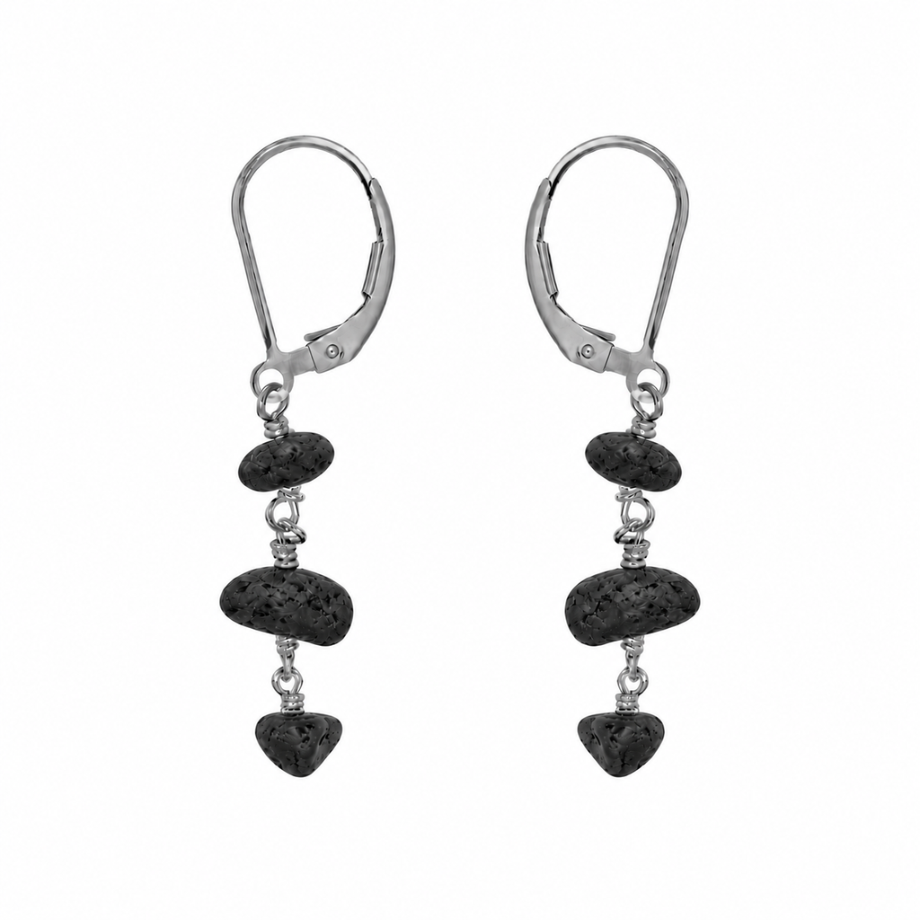 Lava Stone Beaded Chain Dangle Leverback Earrings